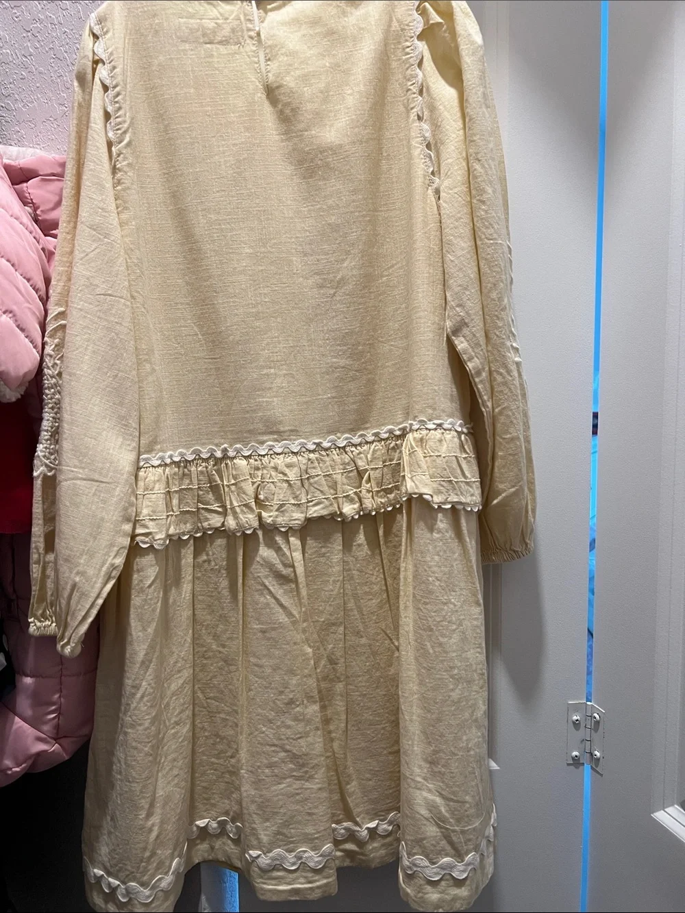 Zara Cream Embroidered Long-Sleeve Midi Dress with Ruffle Hem